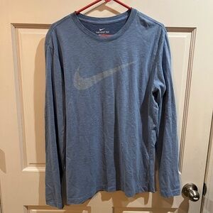 Blue Nike Dri Fit Tee Men’s Long Sleeve Large with Nike Swoosh